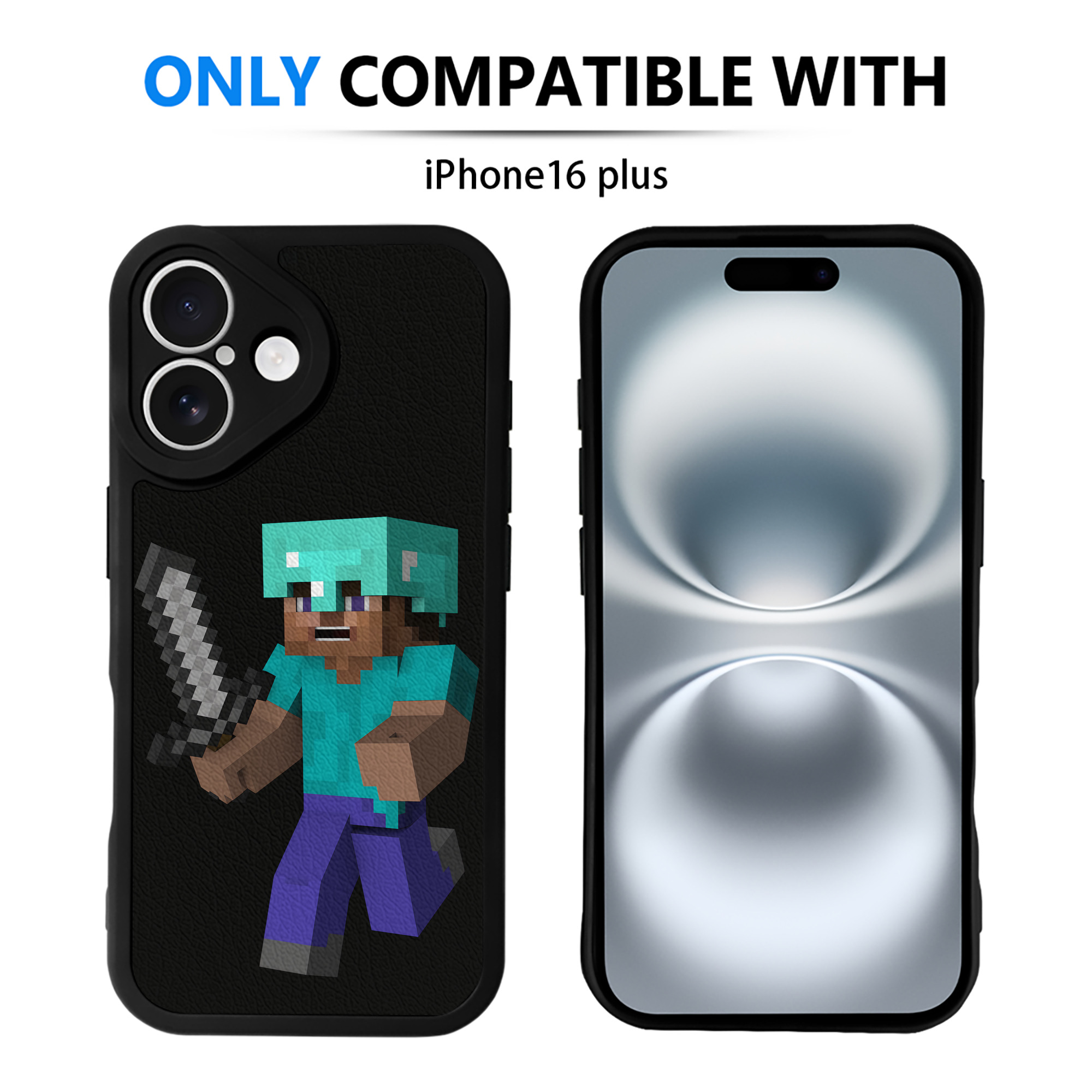 （画像用） マインクラフト ブロックの世界 Minecraft MC Block world 【iPhone 16シリーズ対応】シリコンスマホケース（レザー調） 材質：シリコン